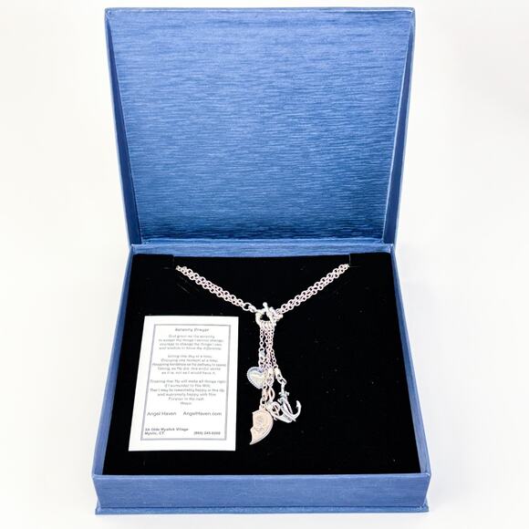 Vintage NIB Italy Sterling Silver 925 Charm Necklace Anchor Heart Moon 17” - Picture 1 of 10
